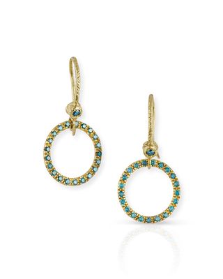 18 Yellow Gold & Blue Diamond Round Drop Earrings