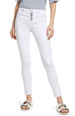 1822 Denim Butter Exposed Button Fly Skinny Jeans in White