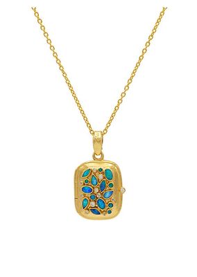 18K-24K Yellow Gold, Australian Opal, & Diamond Large Locket Necklace