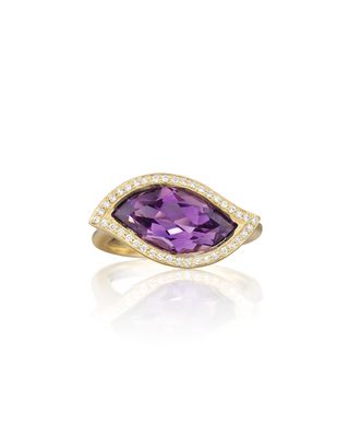 18K Amethyst Leaf Ring with Diamonds, Size 7