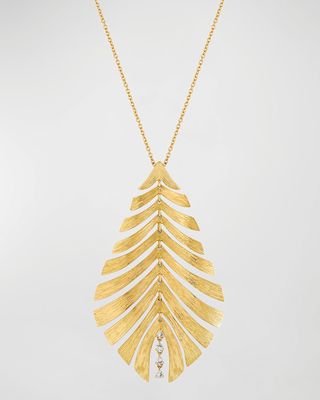 18K Bahia Yellow Gold Diamond Leaf Pendant Necklace