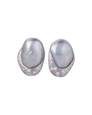 18k Baroque Pearl & Diamond Stud Earrings