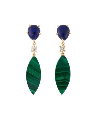 18K Bespoke 2-Tier One-of-a-Kind Luxury Earrings w/ Lapis, Malachite & Diamonds