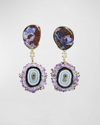 18k Bespoke 2-Tier One-of-a-Kind Luxury Earrings w/ Natural Boulder Opal, Stalactite & Diamonds