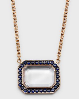 18K Blue Sapphire and Rock Crystal Octagonal Pendant Necklace