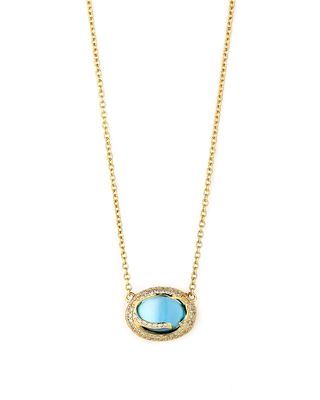 18k Blue Topaz Cobblestone Pendant Necklace with Diamonds