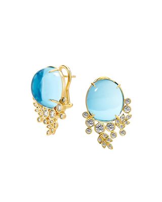 18k Blue Topaz Earrings with Diamonds