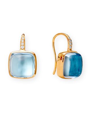 18k Blue Topaz Sugarloaf Candy Earrings with Diamonds