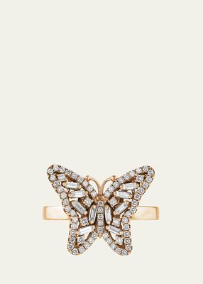 18K Bold Diamond Small Butterfly Ring, Size 6