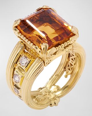 18K Brown Diamond and Citrine Ring, Size 7