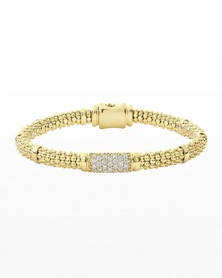 18k Caviar Gold 15mm Rope Bracelet w/ Diamonds, Size M