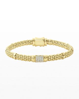 18k Caviar Gold Diamond Rope 6mm Bracelet, Size M