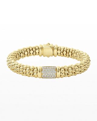 18k Caviar Gold Diamond Rope Bracelet - 9mm, Size M