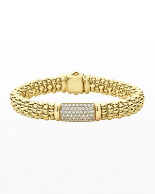 18k Caviar Gold Rope Bracelet w/ 17mm Diamond Plate