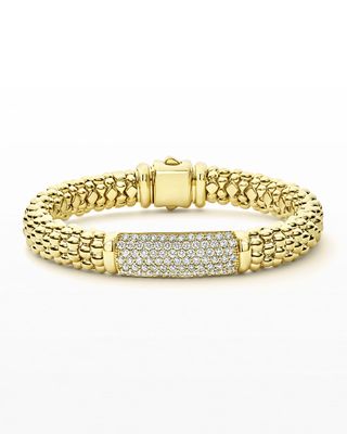 18k Caviar Gold Rope Bracelet w/ 25mm Diamond Plate