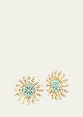 18K Chubby Sunflower Earrings with Turquoise