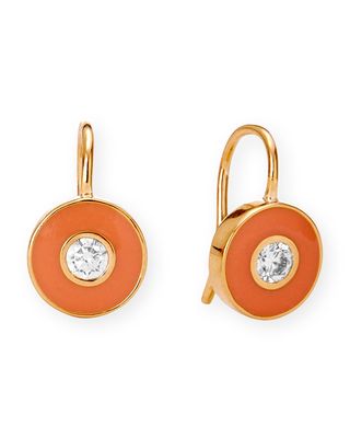 18k Cosmic Coral Enamel Disc Earrings with Diamonds