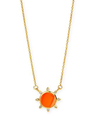 18k Cosmic Sun Orange Chalcedony Pendant Necklace with Diamonds