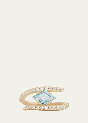 18k Diamond and Aquamarine Script Ring