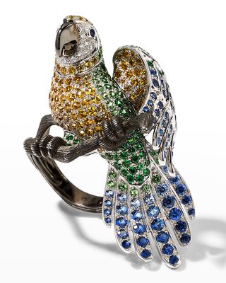 18k Diamond and Sapphire Parrot Ring, Size 6.5