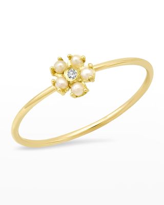 18k Diamond Flower Ring, Size 6.5