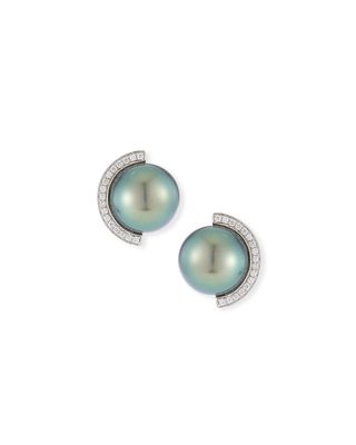 18k Diamond Half-Halo Pearl Stud Earrings