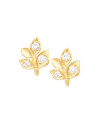 18k Diamond Leaf Stud Earrings