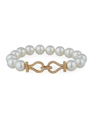 18k Diamond-Link Pearl Bracelet