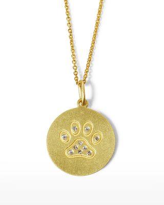 18k Diamond Paw Disc Pendant Necklace