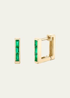18K Emerald Baguette Petite Square Huggie Earrings