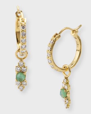 18K Emerald Scroll Drop Huggie Earrings