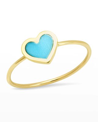 18k Extra Small Inlay Heart Ring, Turquoise, Size 6.5