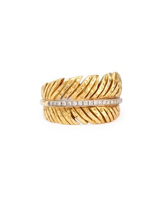 18k Feather Ring with Diamonds