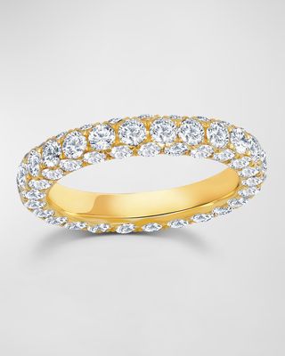18k Gold 3-Side Diamond Band Ring, Size 6