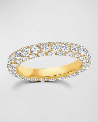 18k Gold 3-Side Diamond Band Ring, Size 7