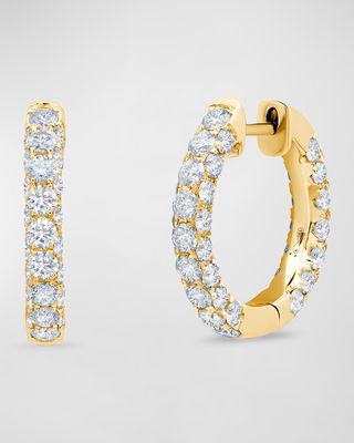 18k Gold 3-Side Diamond Hoop Earrings