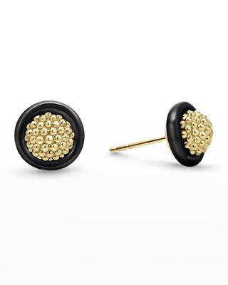 18K Gold and Black Caviar 9mm Stud Earrings