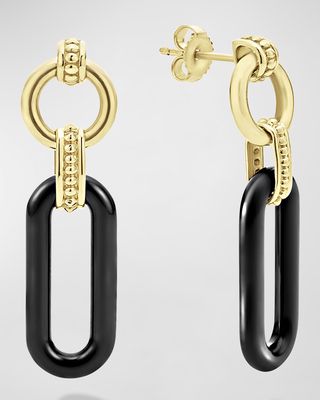 18K Gold and Black Ceramic Signature Caviar Link Drop Earrings