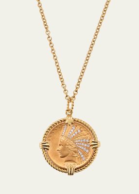 18K Gold and Diamond Ten Buck Indian Head Coin Pendant Necklace