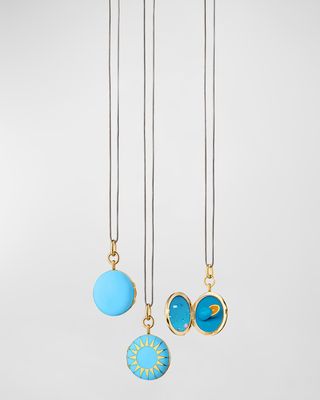 18K Gold and Turquoise Enamel Round Locket Necklace