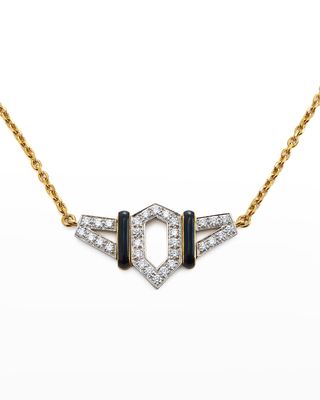 18K Gold Black Enamel Flight Necklace w/ Diamonds