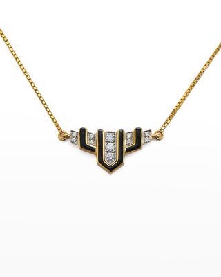18K Gold Black Enamel Scape Necklace w/ Diamonds