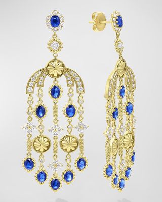 18K Gold Blue Sapphire and Diamond Chandelier Earrings