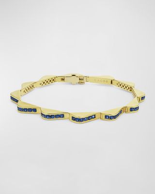 18K Gold Blue Sapphire Link Wave Bracelet
