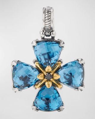 18k Gold Blue Spinel Pendent with Black Diamond