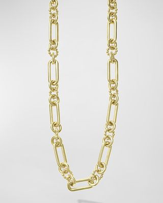 18K Gold Caviar Beaded and Fluted Bold Link Necklace, 18"L