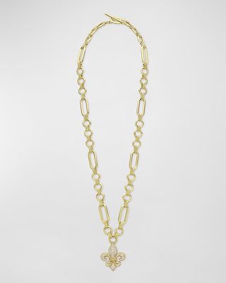 18K Gold Caviar Diamond Fleur-De-Lis Pendant Necklace