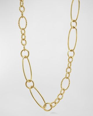 18k Gold Caviar Fluted & Smooth Chainlink Necklace