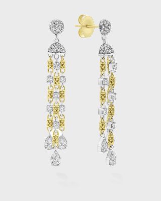 18K Gold Diamond Caviar 3-Strand Chandelier Earrings