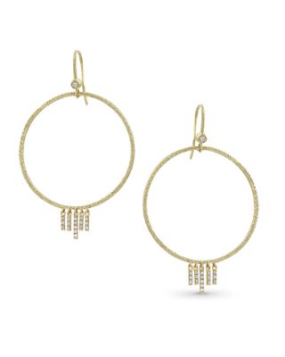 18k Gold Diamond Chevron Drop Earrings